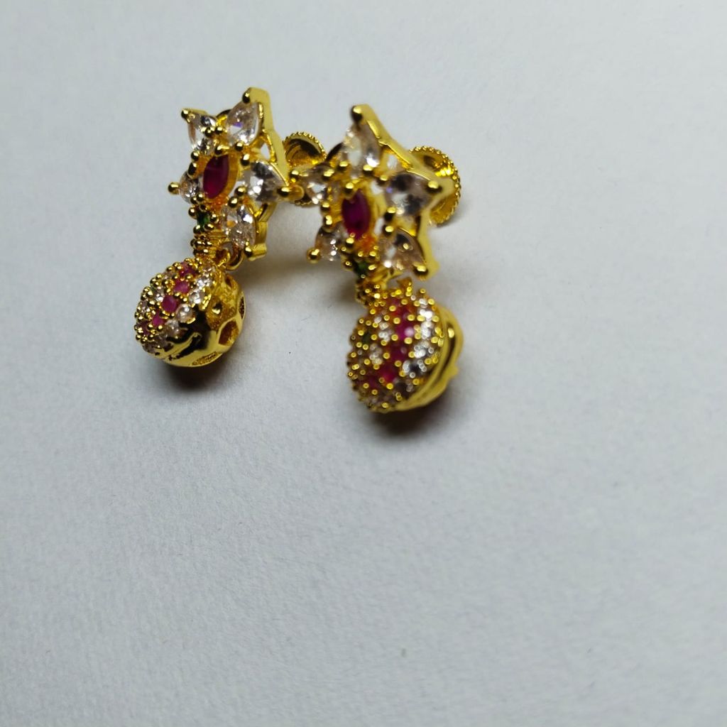 Gold Plated AD Stone Studded Earrings with Push Back Closure for Women