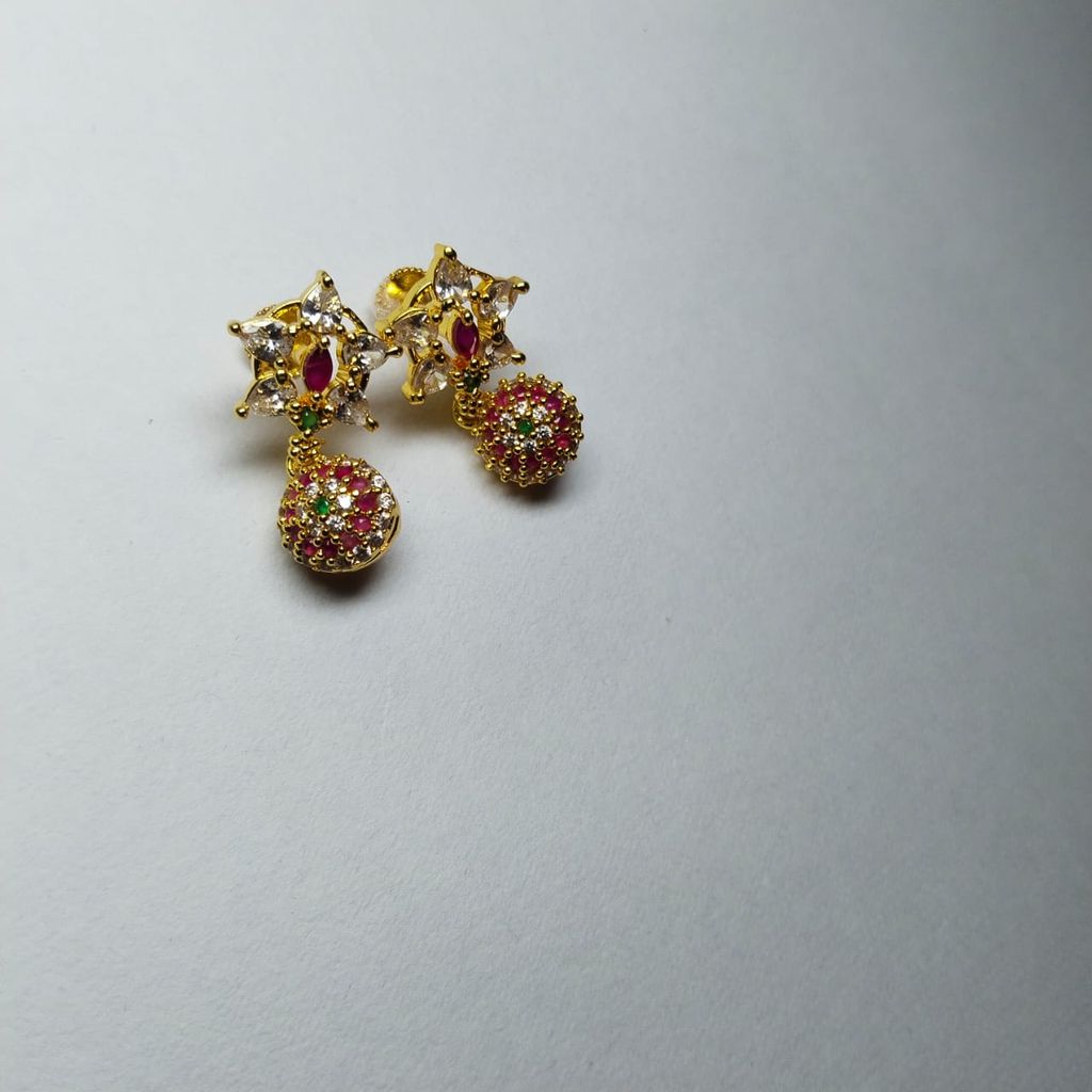 Gold Plated AD Stone Studded Earrings with Push Back Closure for Women