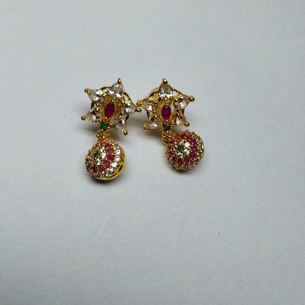 Gold Plated AD Stone Studded Earrings with Push Back Closure for Women