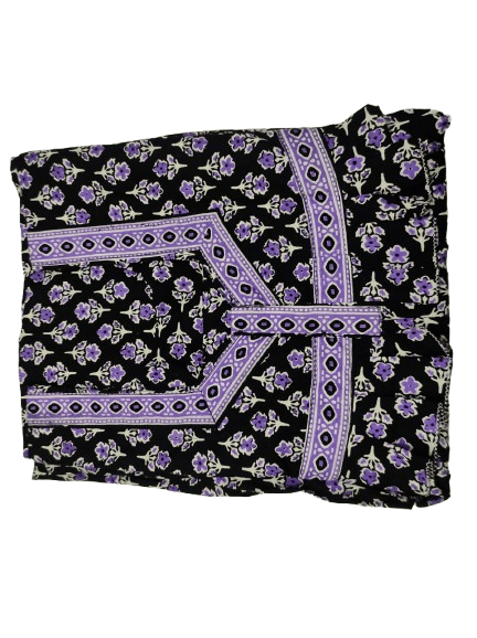 Women's Cotton Nightgown, Purple Floral Print, Knee-Length, Round Neck, Short Sleeves,