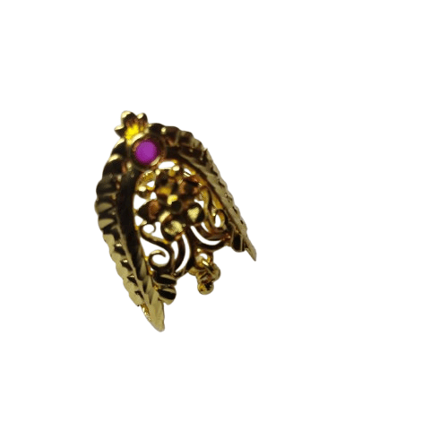 Traditional Gold Plated Leaf Design Finger Ring With Ruby Stone