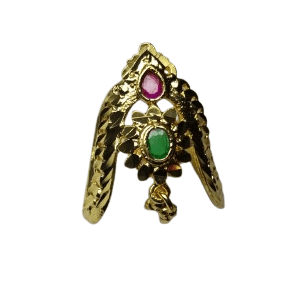 Gold Plated Adjustable Finger Ring With Ruby and Emerald Stones