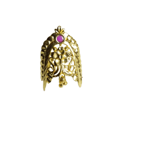 Traditional Gold Plated Leaf Design Finger Ring With Ruby Stone