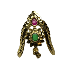 Gold Plated Adjustable Finger Ring With Ruby and Emerald Stones