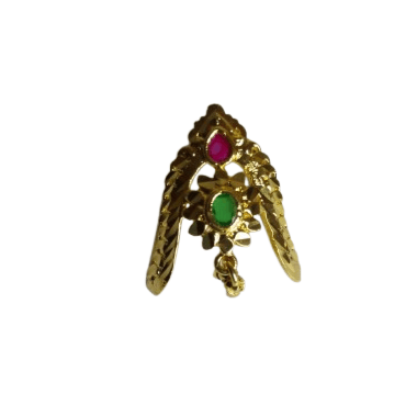 Gold Plated Adjustable Finger Ring With Ruby and Emerald Stones