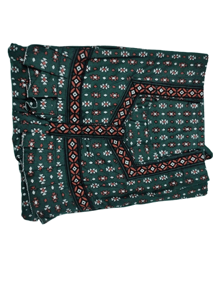 Green Cotton Printed Nighty With Frill