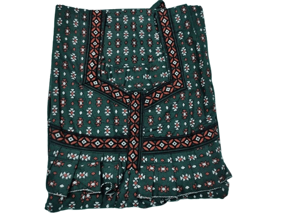 Green Cotton Printed Nighty With Frill