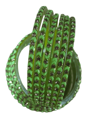 Green Glass Bangles with Rhinestones