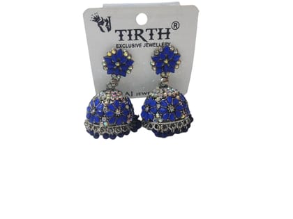 oxidized silver jhumka earrings with blue stones oxidized silver jhumka earrings with blue stones