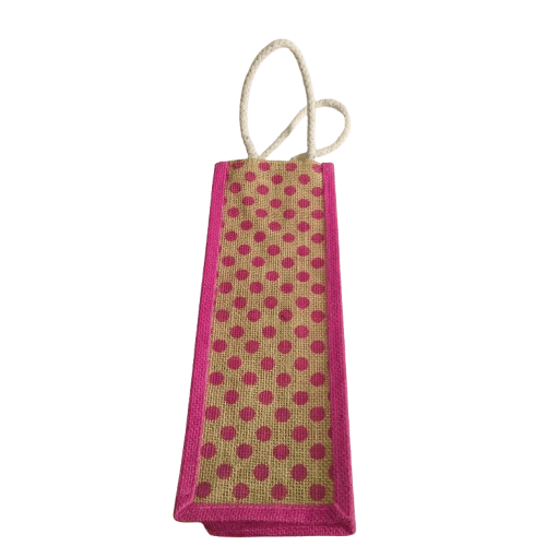 Pink Polka Dot Jute Bottle Bag