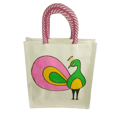 Hand-painted Peacock Jute Bag