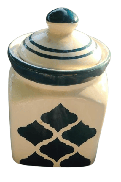 Crafted with Care: Blue and White Hand-Painted Ceramic Jar with Lid for Kitchen Storage and Decor