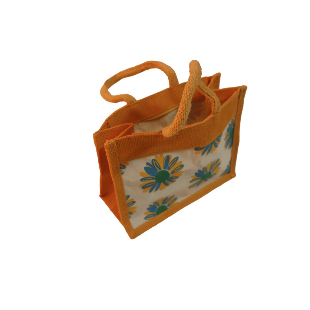 Small Burlap Tote Bag with Colorful Floral Print