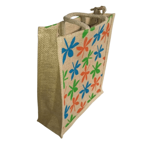 Jute Bag with Colorful Leaf Prints