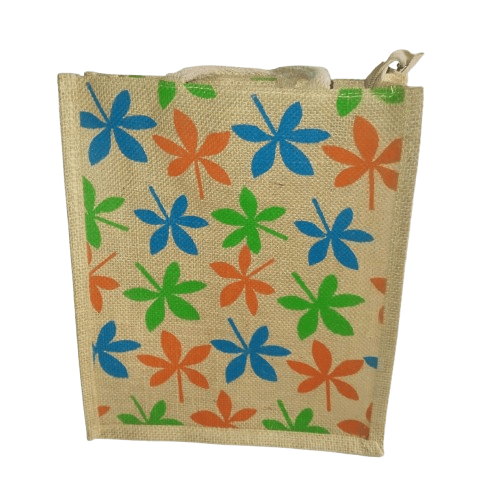 Jute Bag with Colorful Leaf Prints