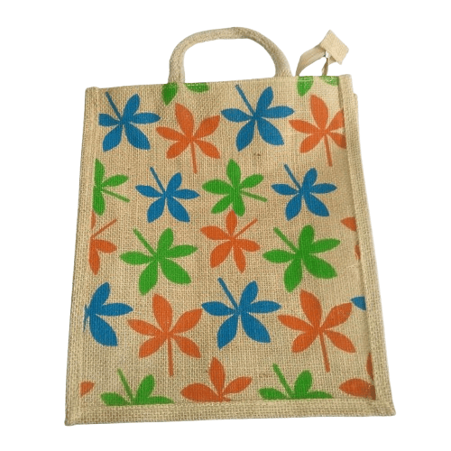 Jute Bag with Colorful Leaf Prints