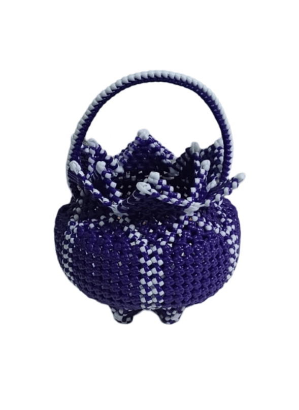 Purple and White Handwoven Basket with Handle - Pooja Needs | Buy online on ZillyBuy
