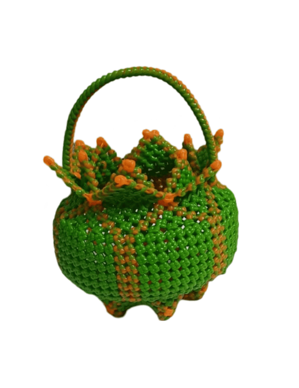 3D Printed Miniature Green and Orange Beaded Basket - Pooja Needs | Buy online on ZillyBuy