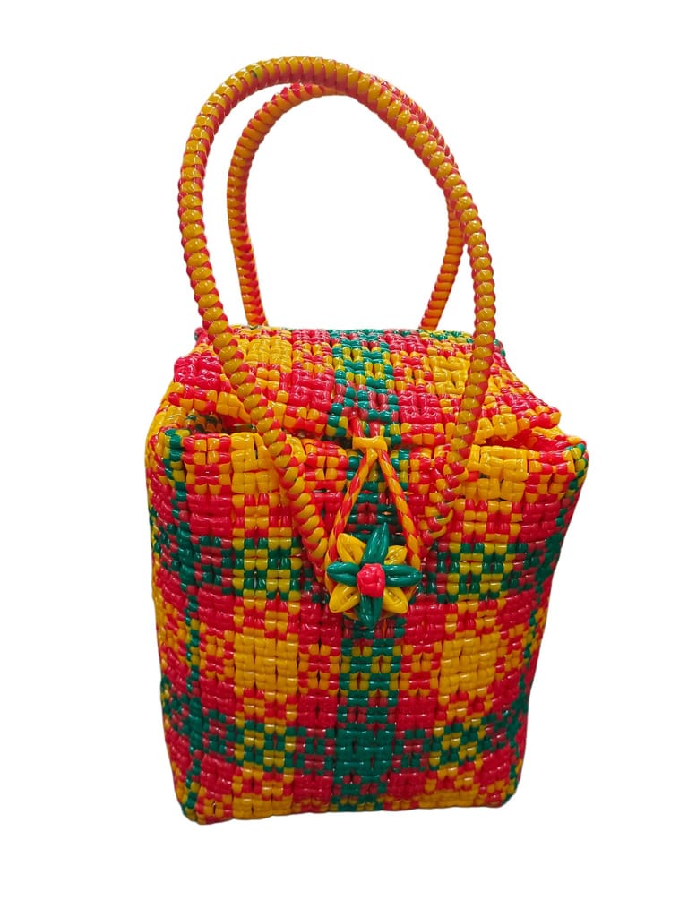 Colorful Handwoven Plastic Tote Bag - Handbags | Buy online on ZillyBuy
