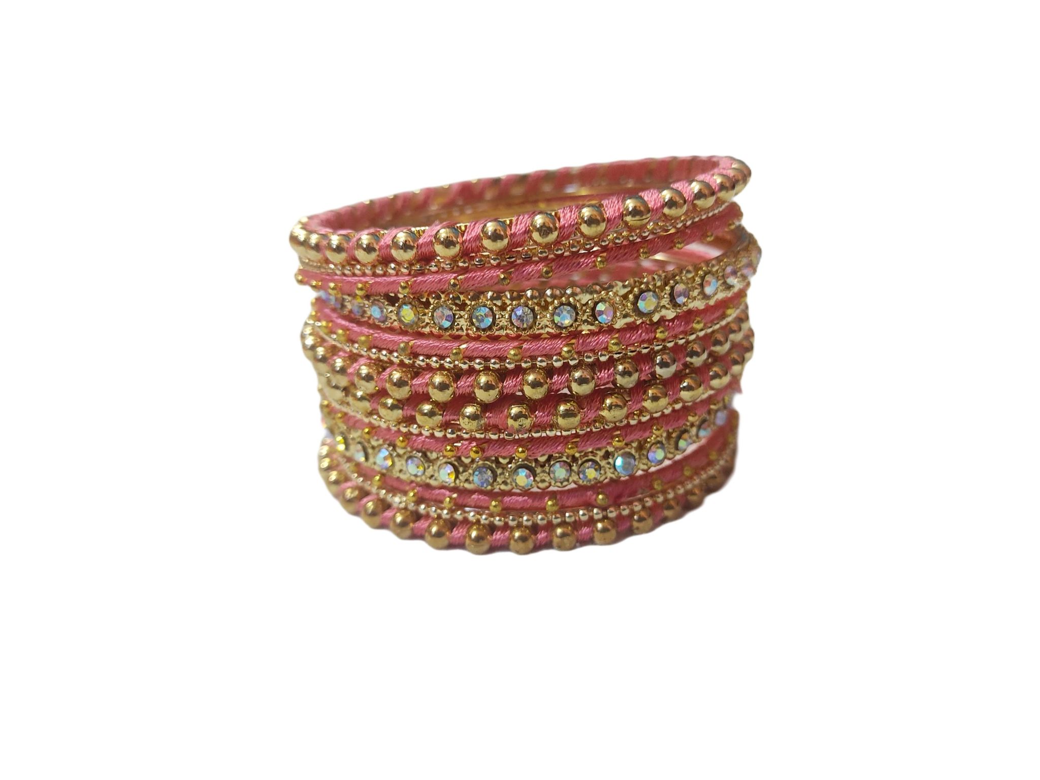 Stunning Pink Bangle Set with Rhinestone Accents for Women