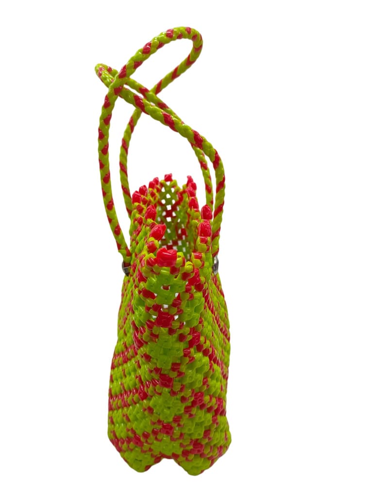 Green and Pink Handbag with Beaded Strap