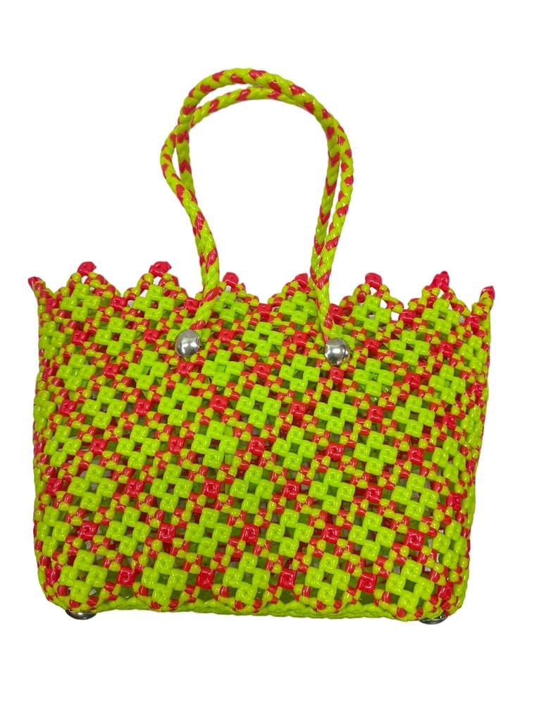 Green and Pink Handbag with Beaded Strap