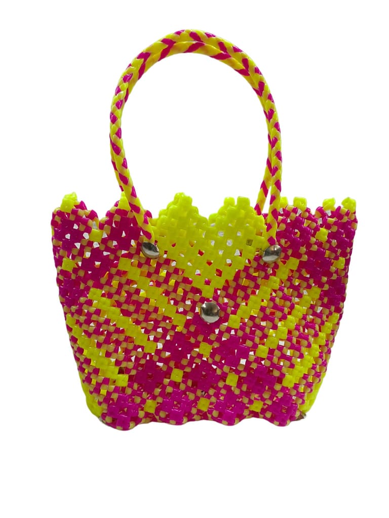 Pink and Yello Handbag with Beaded Strap - Handbags | Buy online on ZillyBuy