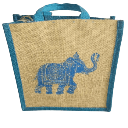 Elephant Print Jute Tote Bag