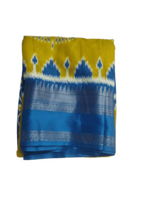Yellow And Blue Party Wear Soft Silk Saree with Blouse Piece
