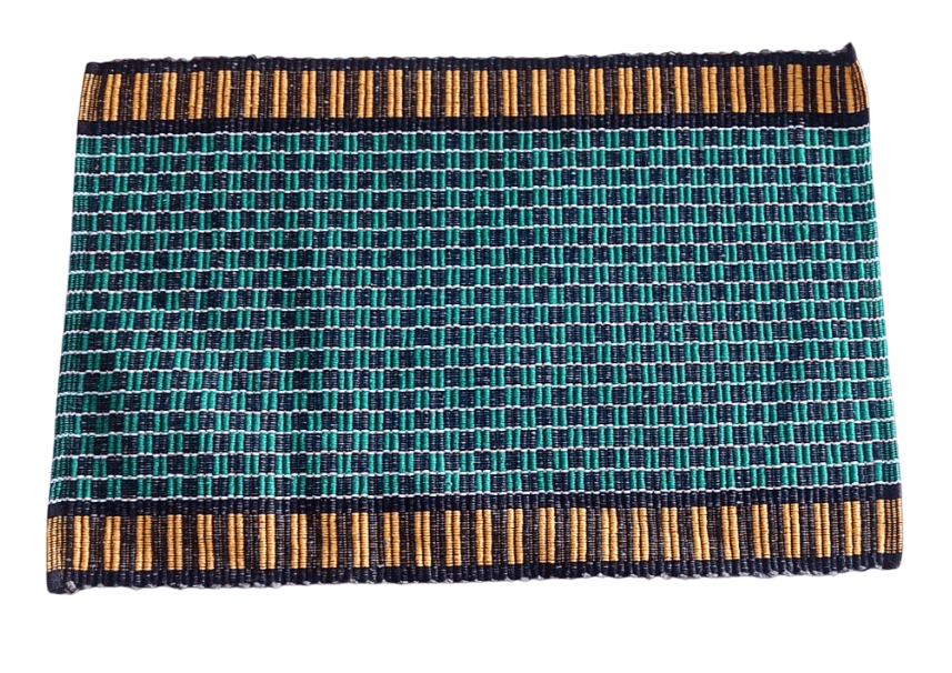 Handwoven Cotton Door Mat - Green and Black Checkered