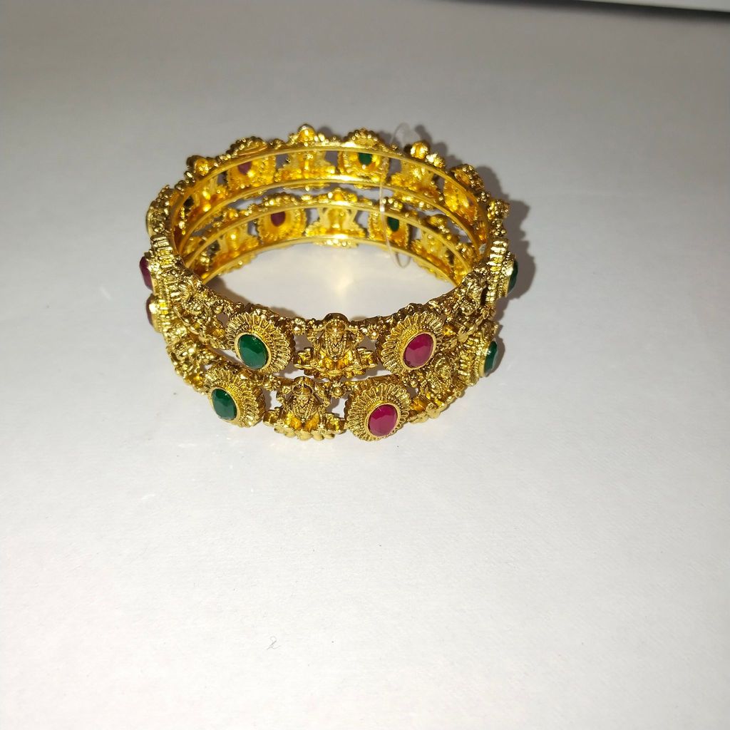 Gold Plated Kundan Bangles with Ruby and Emerald Stones for Women