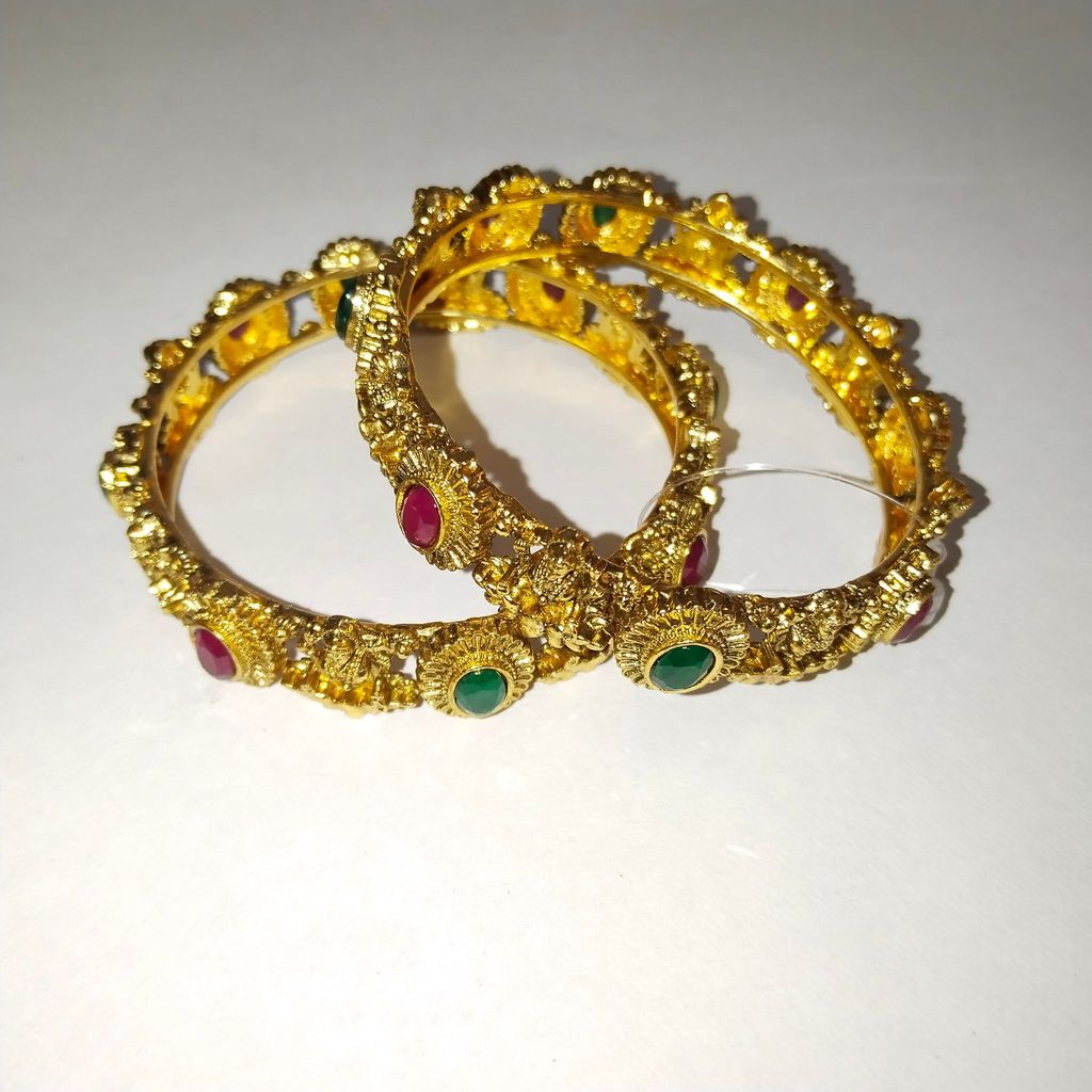 Gold Plated Kundan Bangles with Ruby and Emerald Stones for Women