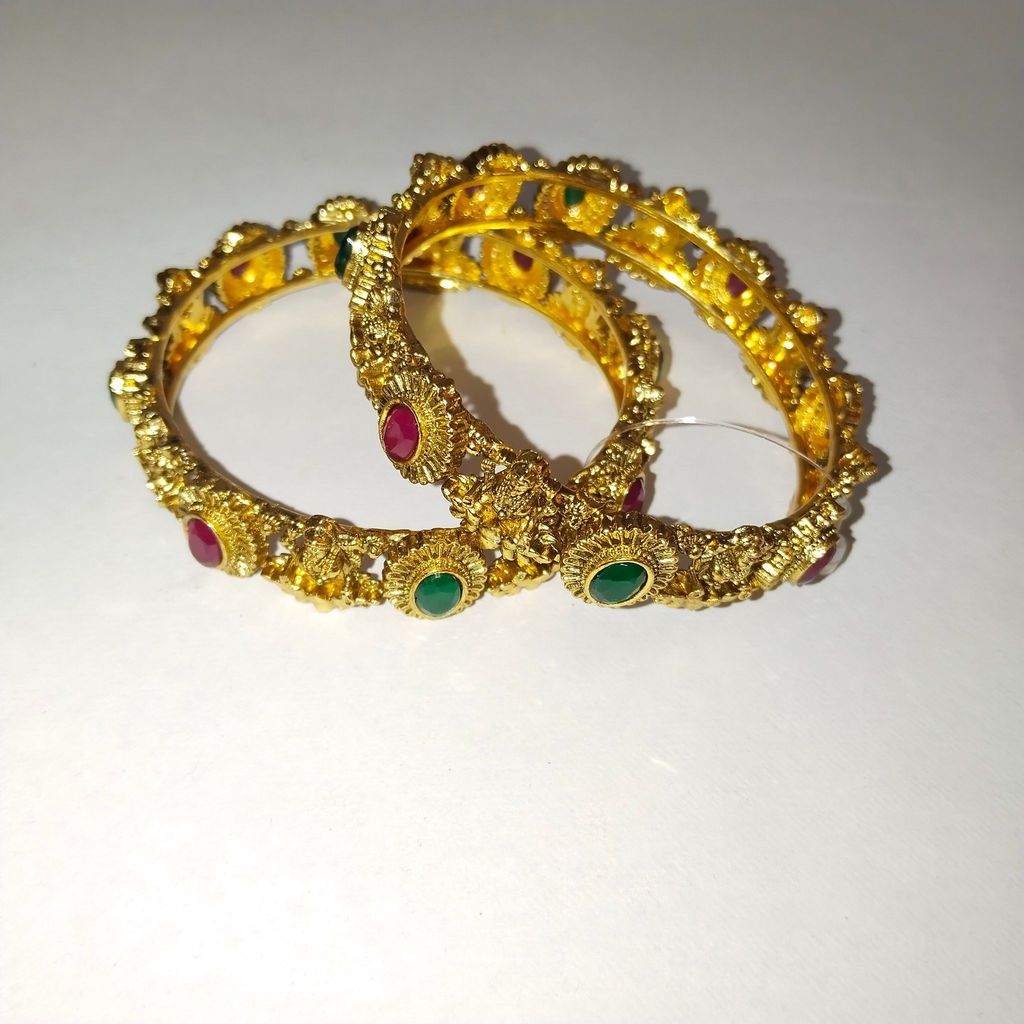 Gold Plated Kundan Bangles with Ruby and Emerald Stones for Women