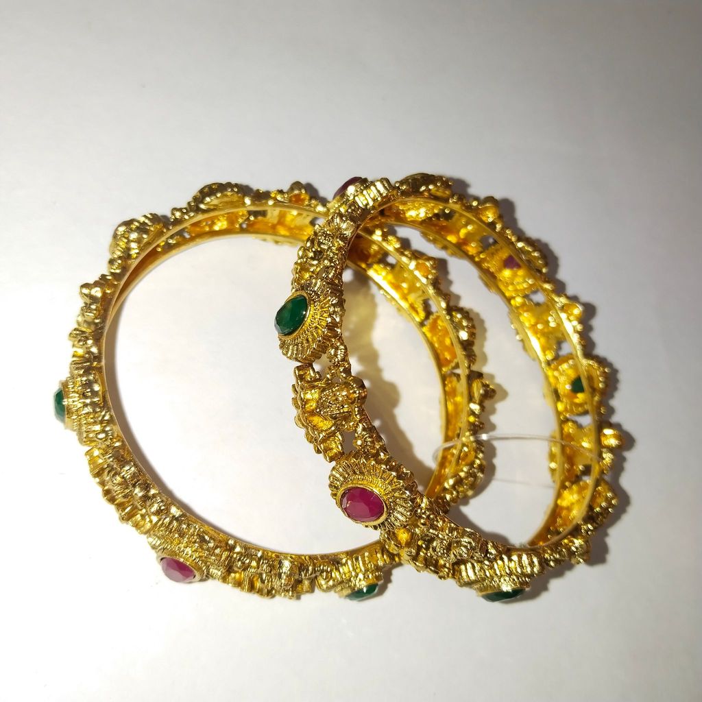 Gold Plated Kundan Bangles with Ruby and Emerald Stones for Women