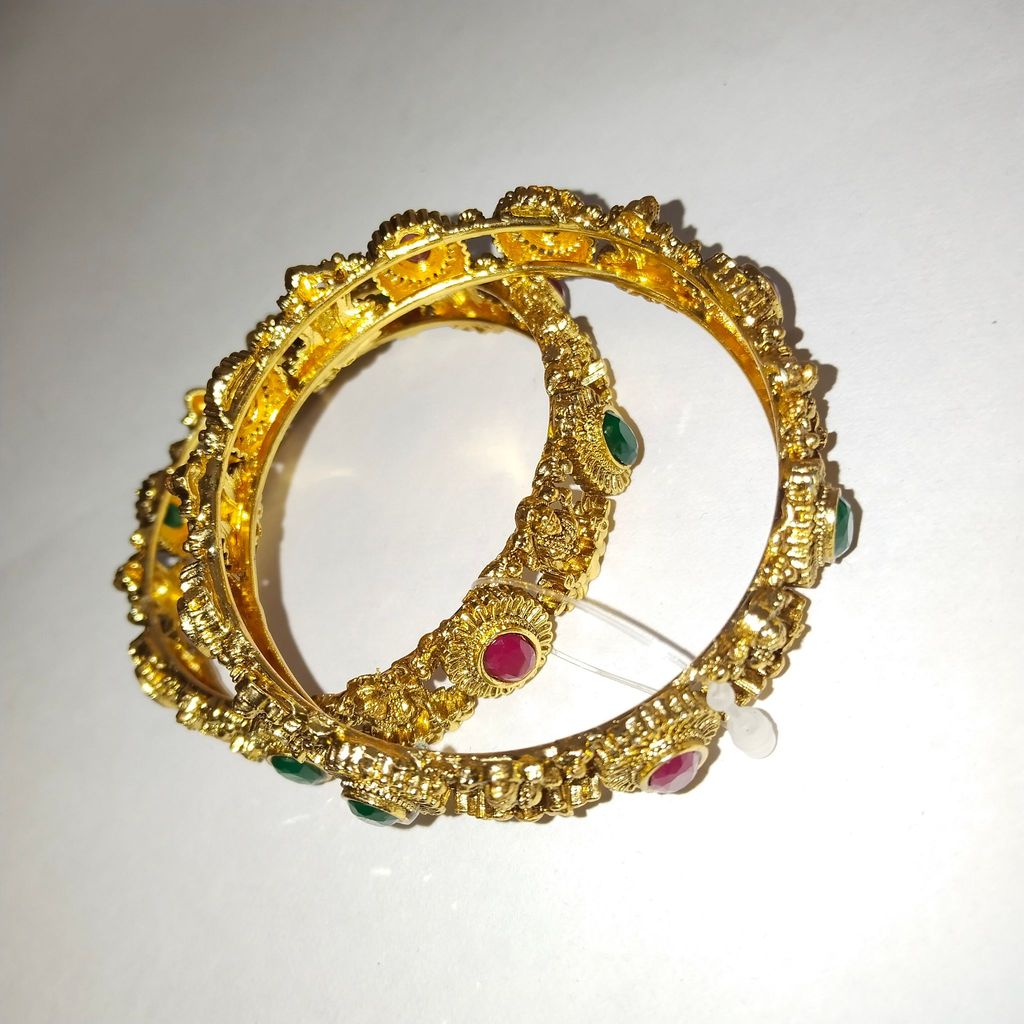 Gold Plated Kundan Bangles with Ruby and Emerald Stones for Women
