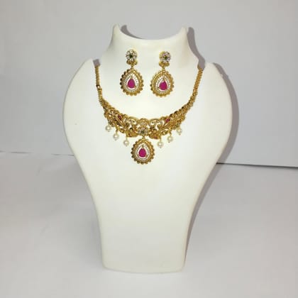 Indian Traditional Gold Plated Kundan Meenakari Pearl Necklace Set