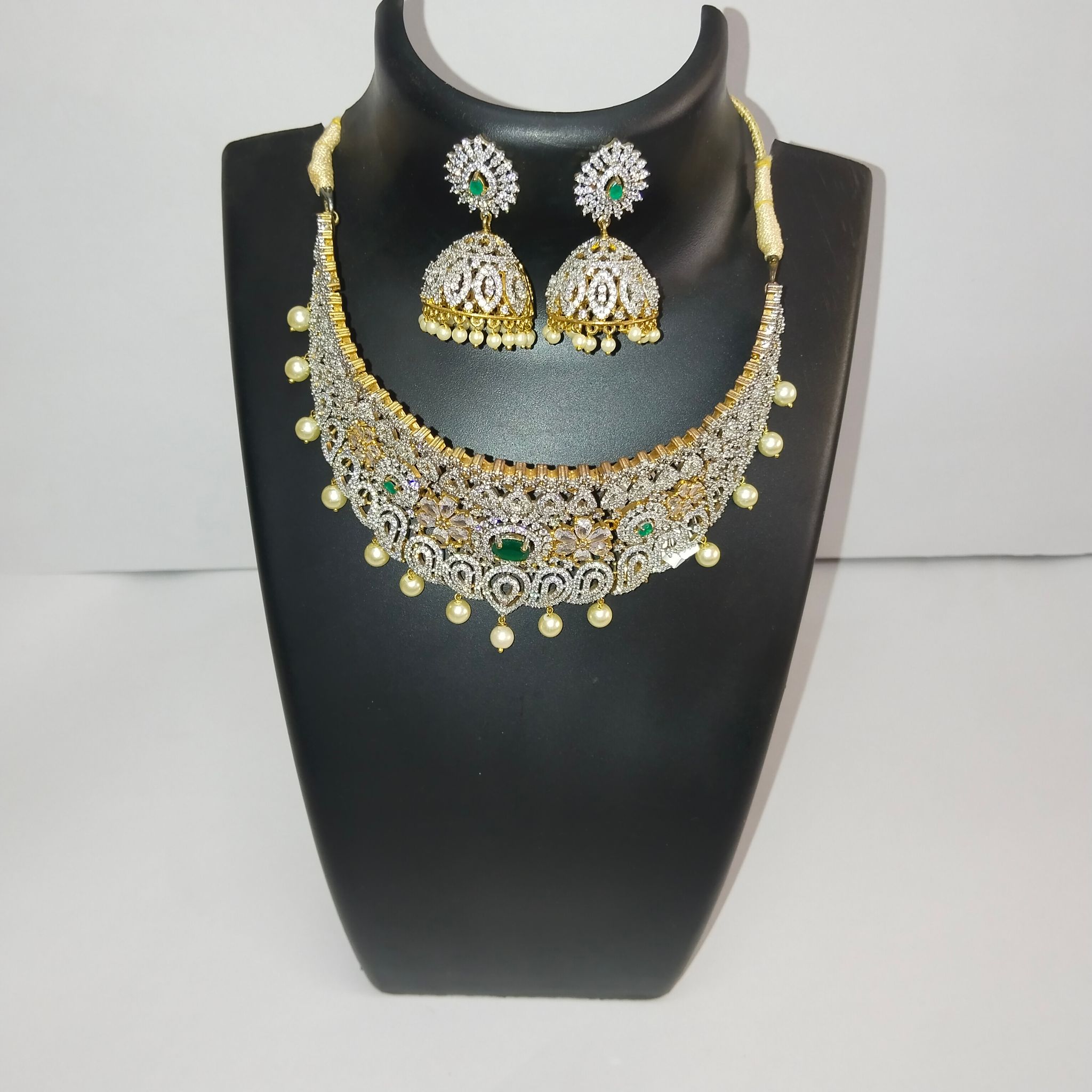 American Diamond Necklace Set with Earrings for Women (White)