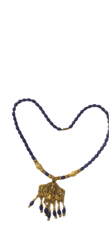 oxidized gold plated pendant set with purple beads mala