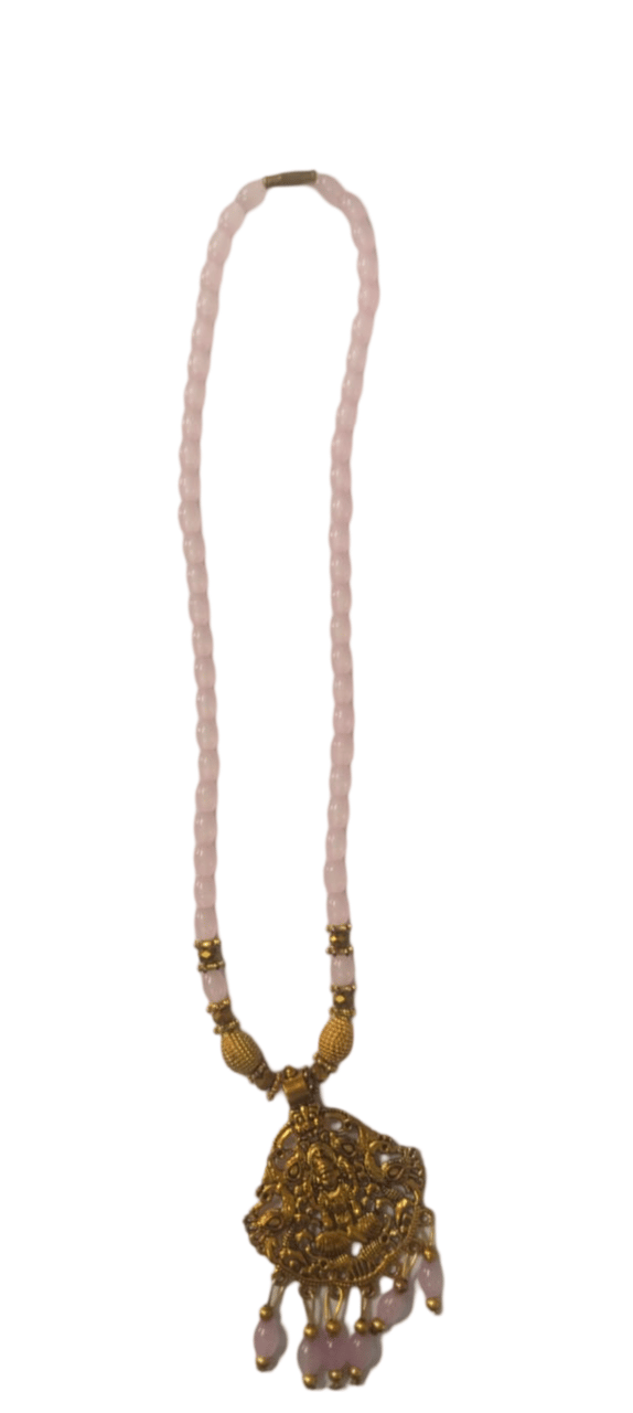 oxidized pendant necklace with pink beads