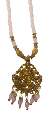 oxidized gold plated pendant set with pink beads mala oxidized gold plated pendant set with pink beads mala