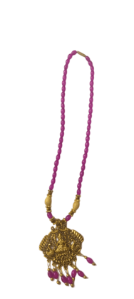 oxidized gold plated traditional south indian temple pendant necklace set with pink beads