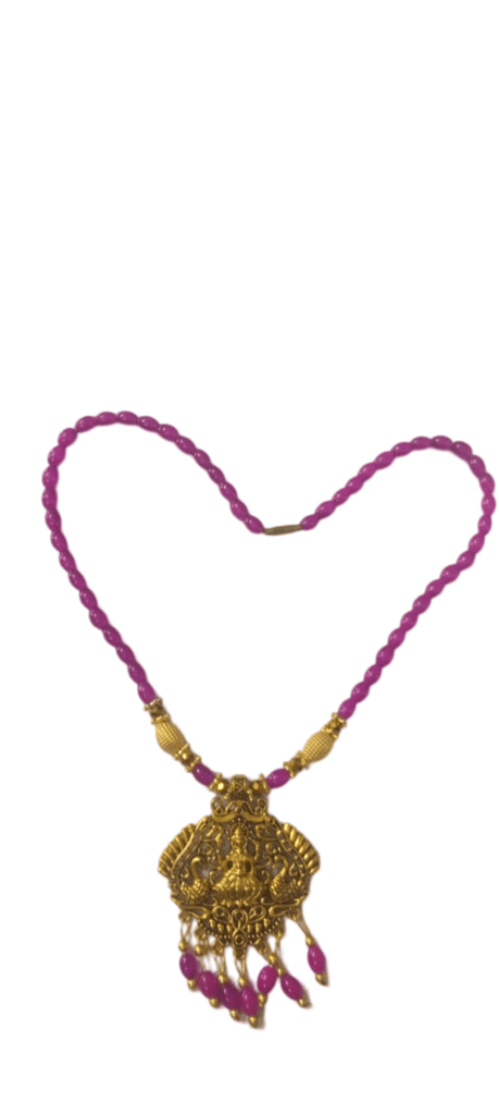 oxidized gold plated traditional south indian temple pendant necklace set with pink beads
