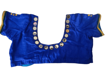 Indian Traditional Ethnic Wear Women's Cotton Silk Saree Blouse With Mirror Work - Blue