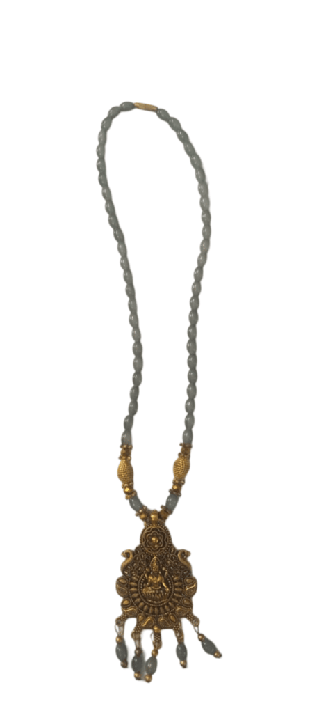 oxidized gold plated pendant set with grey beads