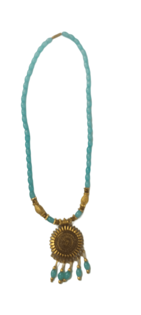 "Exquisite Gold Pendant Necklace with Aqua Chalcedony Beads"