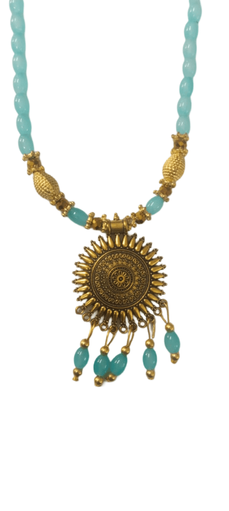 "Exquisite Gold Pendant Necklace with Aqua Chalcedony Beads"