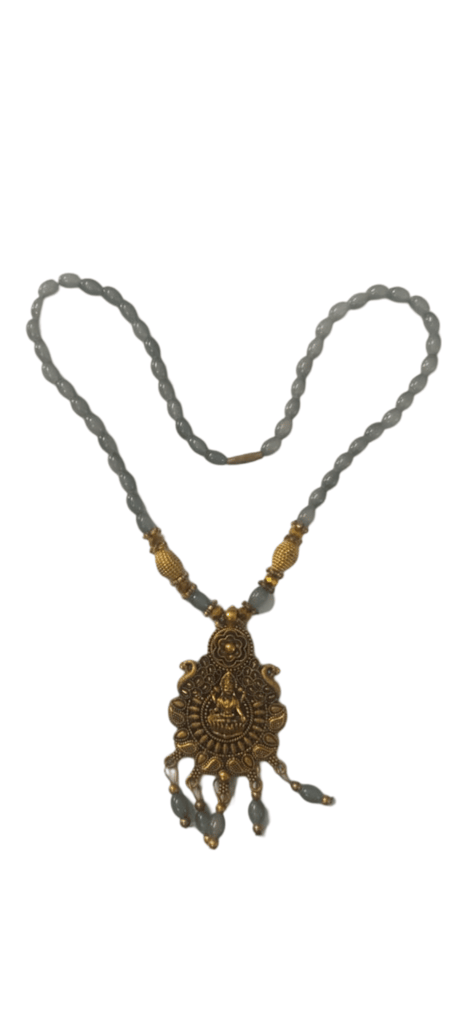oxidized gold plated pendant set with grey beads