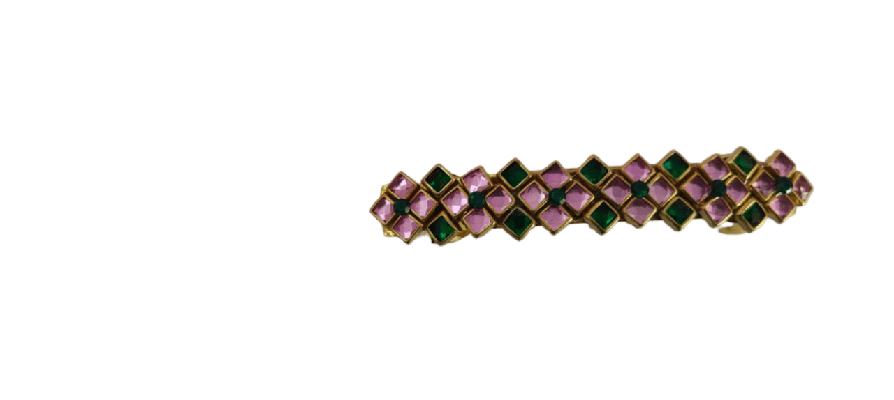 oxidized gold plated pink and green ad studded hair clip