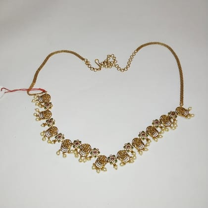 Gold Plated Traditional Indian Kempu Necklace Set with Pearls and Stones for Women