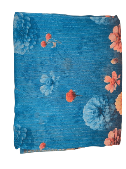 Blue and Black Floral Saree with Zari Border